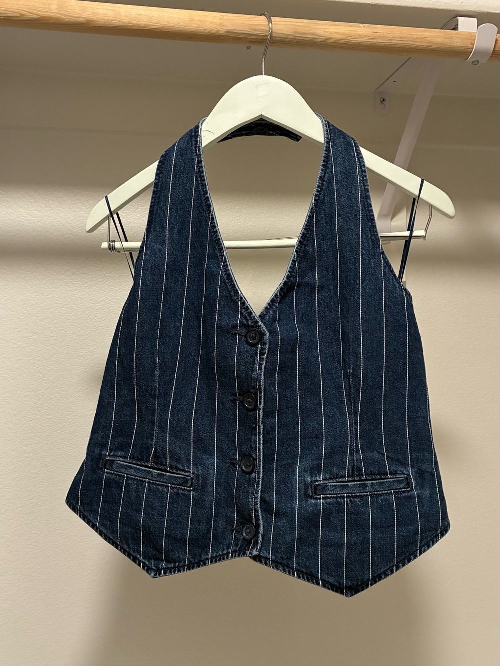 GAP Denim Pinstripe Halter Vest NWT Petite Medium Western Y2K